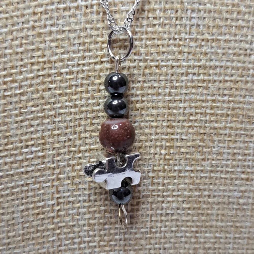 Hand Crafted Autism Red Jasper and Hematite Beads Earring and Necklace Set - Picture 4 of 7